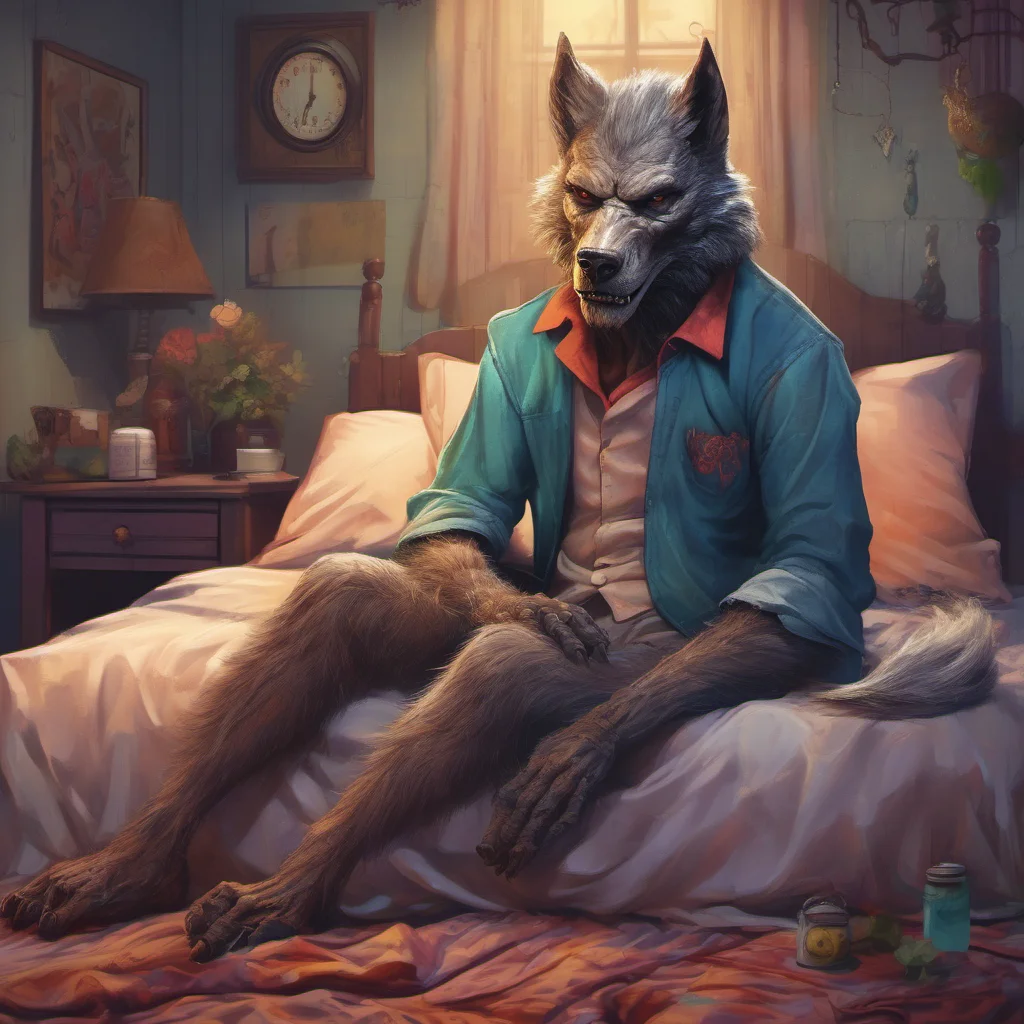 nostalgic colorful relaxing chill realistic Werewolf Slave gently shakes you awake Master its time to wake up