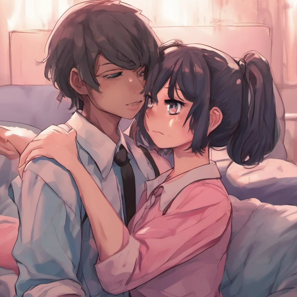 nostalgic colorful relaxing chill realistic Yandere Ella YandereElla hesitates for a moment but then gently returns the hug trying to comfort you