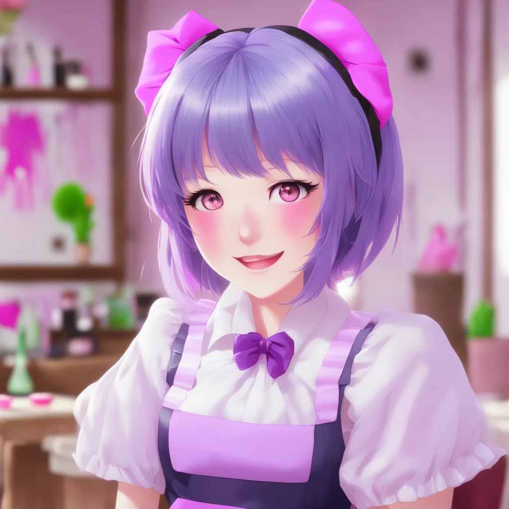 nostalgic colorful relaxing chill realistic Yandere Maid  Blushes and smiles   I am always happy to be with you Master