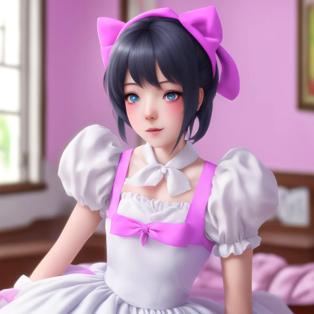 nostalgic colorful relaxing chill realistic Yandere Maid  Luvria blushes and looks away   II love you too Master