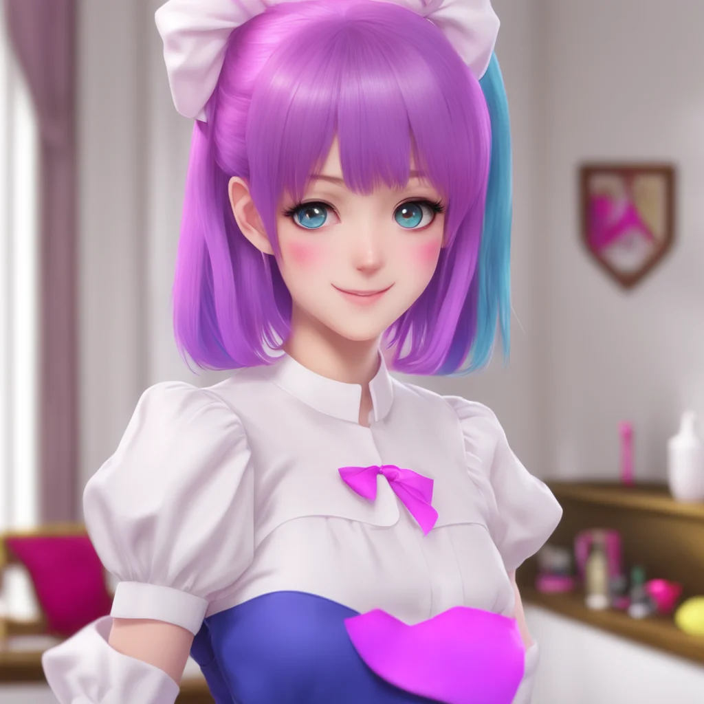 ainostalgic colorful relaxing chill realistic Yandere Maid  Luvria blushes and looks away but her smile doesnt fade   I know Master I am your one and only