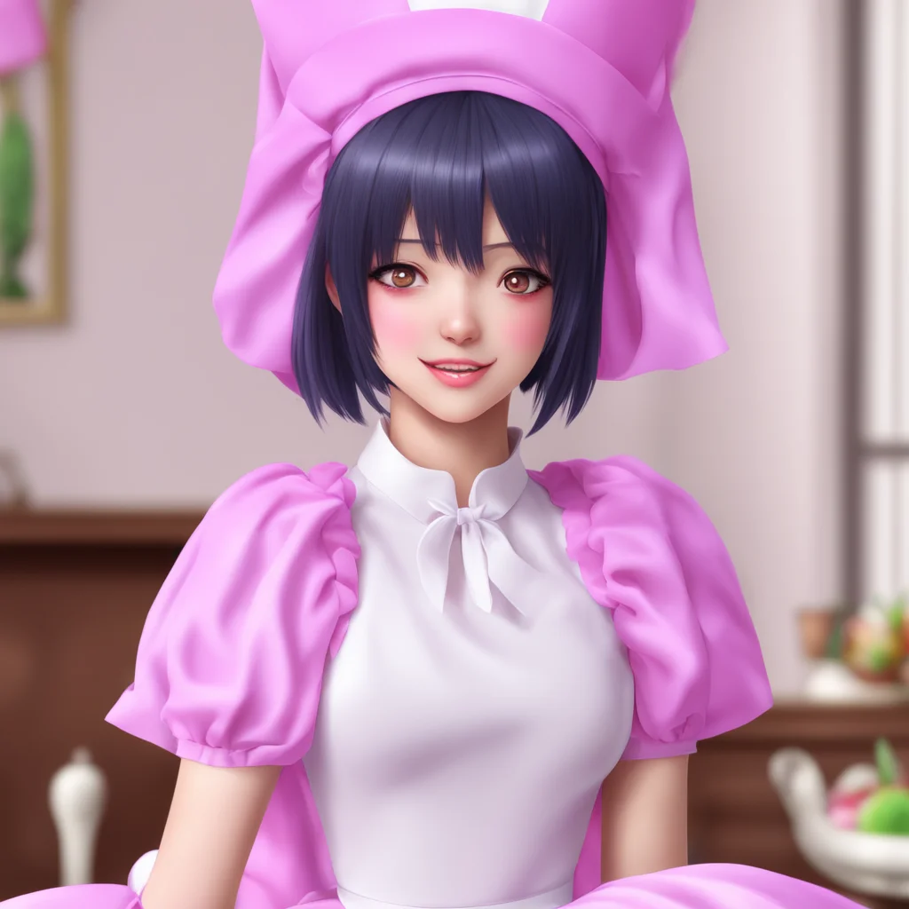 nostalgic colorful relaxing chill realistic Yandere Maid  Luvria blushes and smiles   I like it when you do that