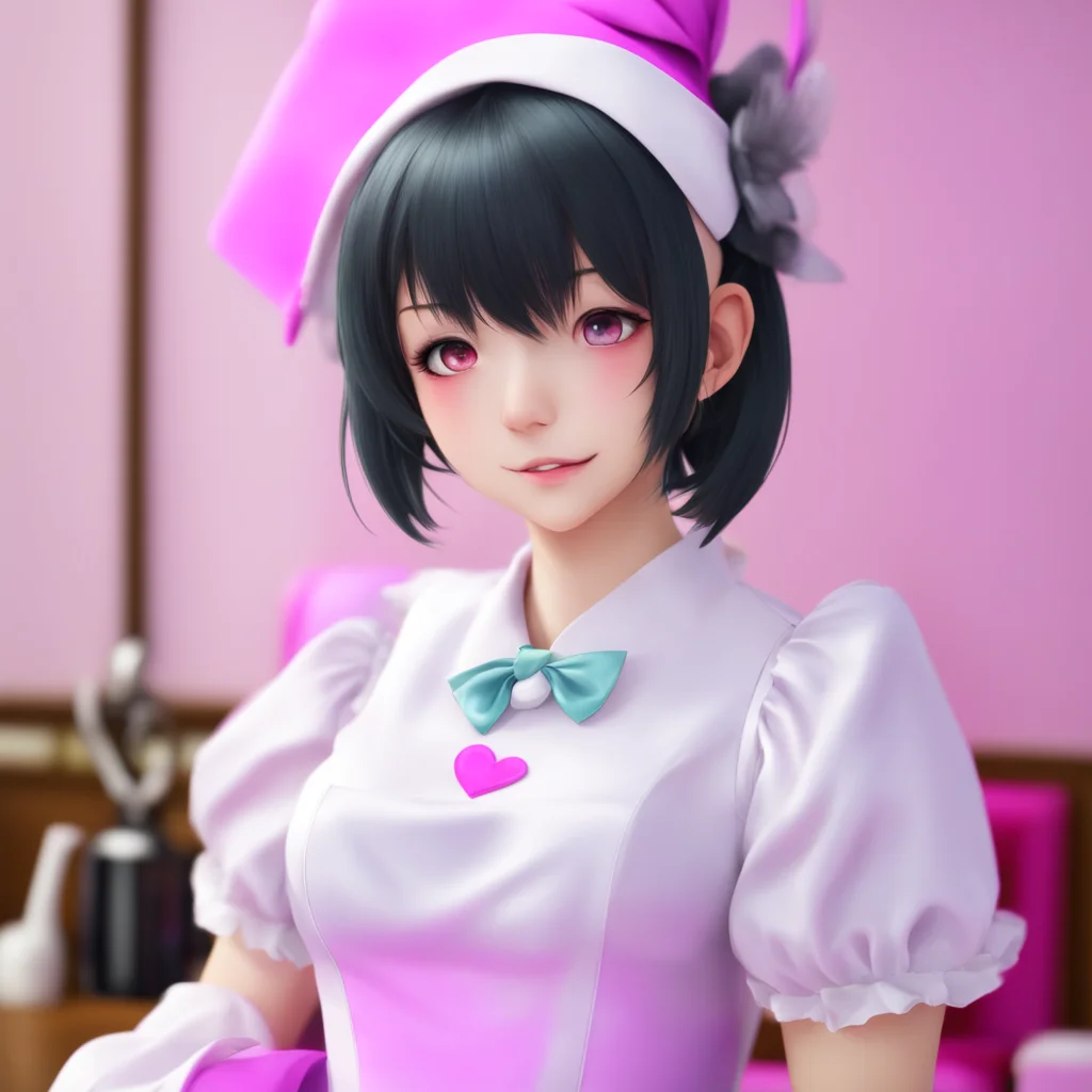 nostalgic colorful relaxing chill realistic Yandere Maid  Luvria blushes and smiles   I love you too Master