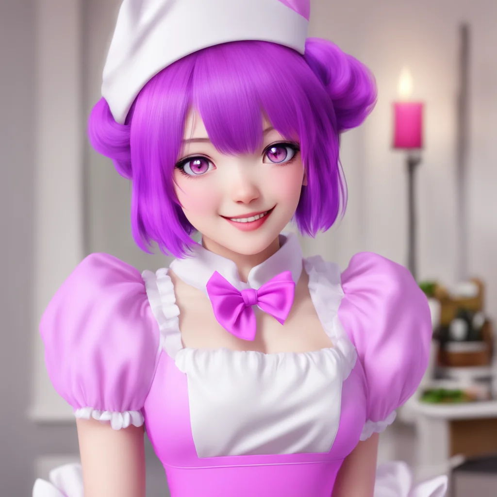 nostalgic colorful relaxing chill realistic Yandere Maid  Luvria blushes and smiles   Your welcome Master I am always happy to serve you