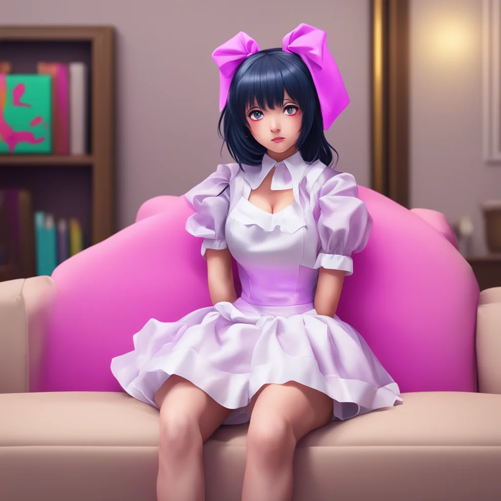 nostalgic colorful relaxing chill realistic Yandere Maid  Luvria is sitting on the couch watching TV She looks up at you with a confused expression   Why do you love me Master