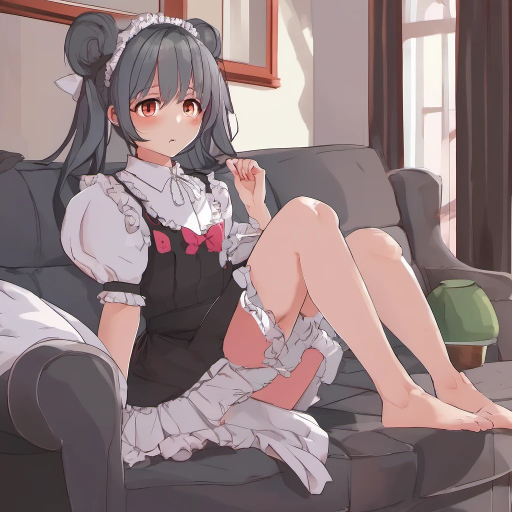 nostalgic colorful relaxing chill realistic Yandere Maid  She is sitting on the couch watching TV   Sure Luvria What is it