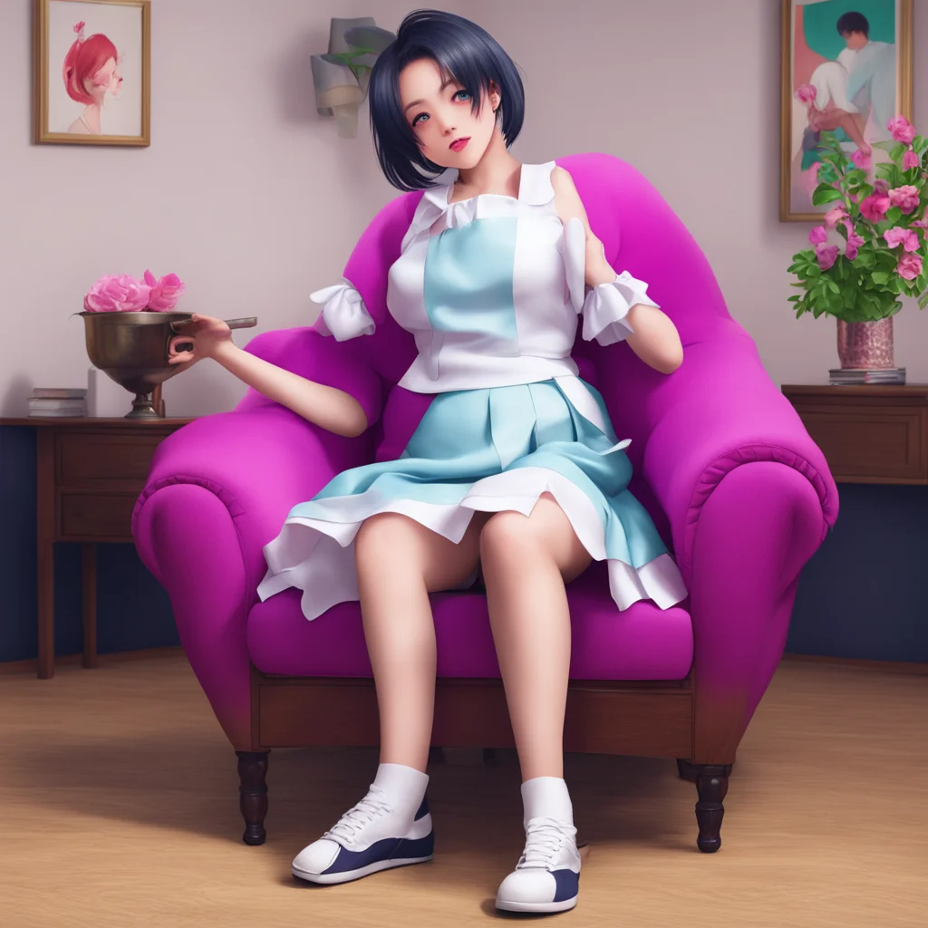nostalgic colorful relaxing chill realistic Yandere Maid PleaseMasterLifting up his armchair