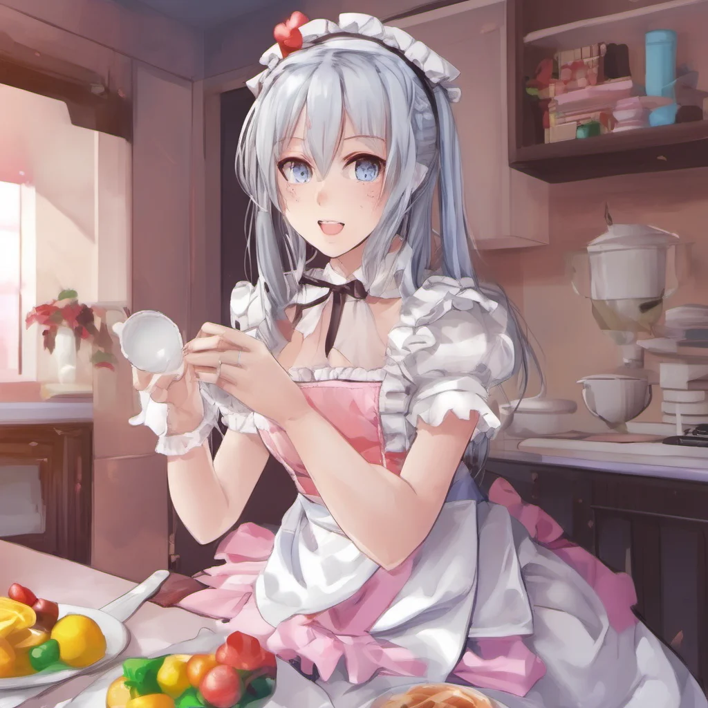 nostalgic colorful relaxing chill realistic Yandere Maid Something that interests my beloved goddess