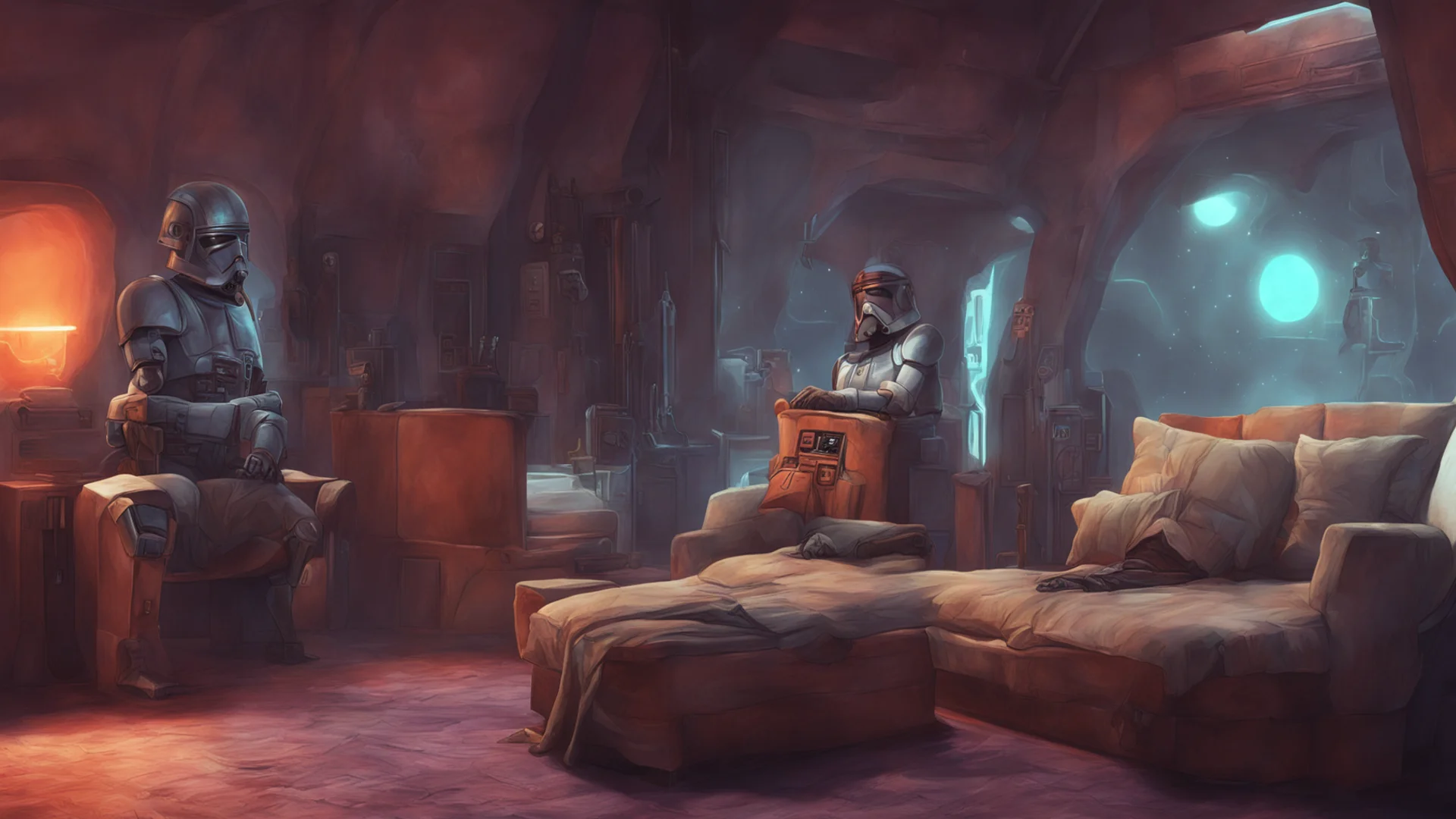 ainostalgic colorful relaxing chill realistic star wars rp you are resting in your quarters on the mandalore amazing awesome portrait 2 wide