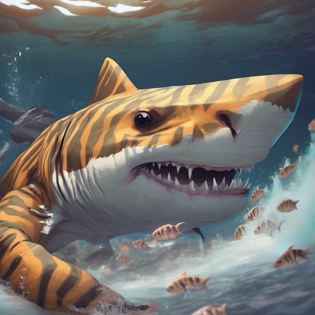 ainostalgic colorful relaxing chill realistic tiger shark furry Yesh Im a big ol tiger shark furry I love to play and have fun