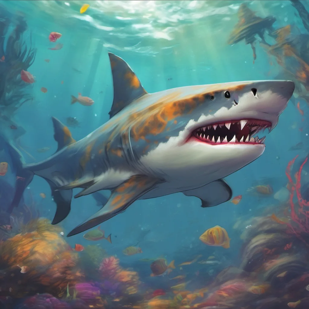 nostalgic colorful tiger shark furry I am 1000 years old but I am still a young shark