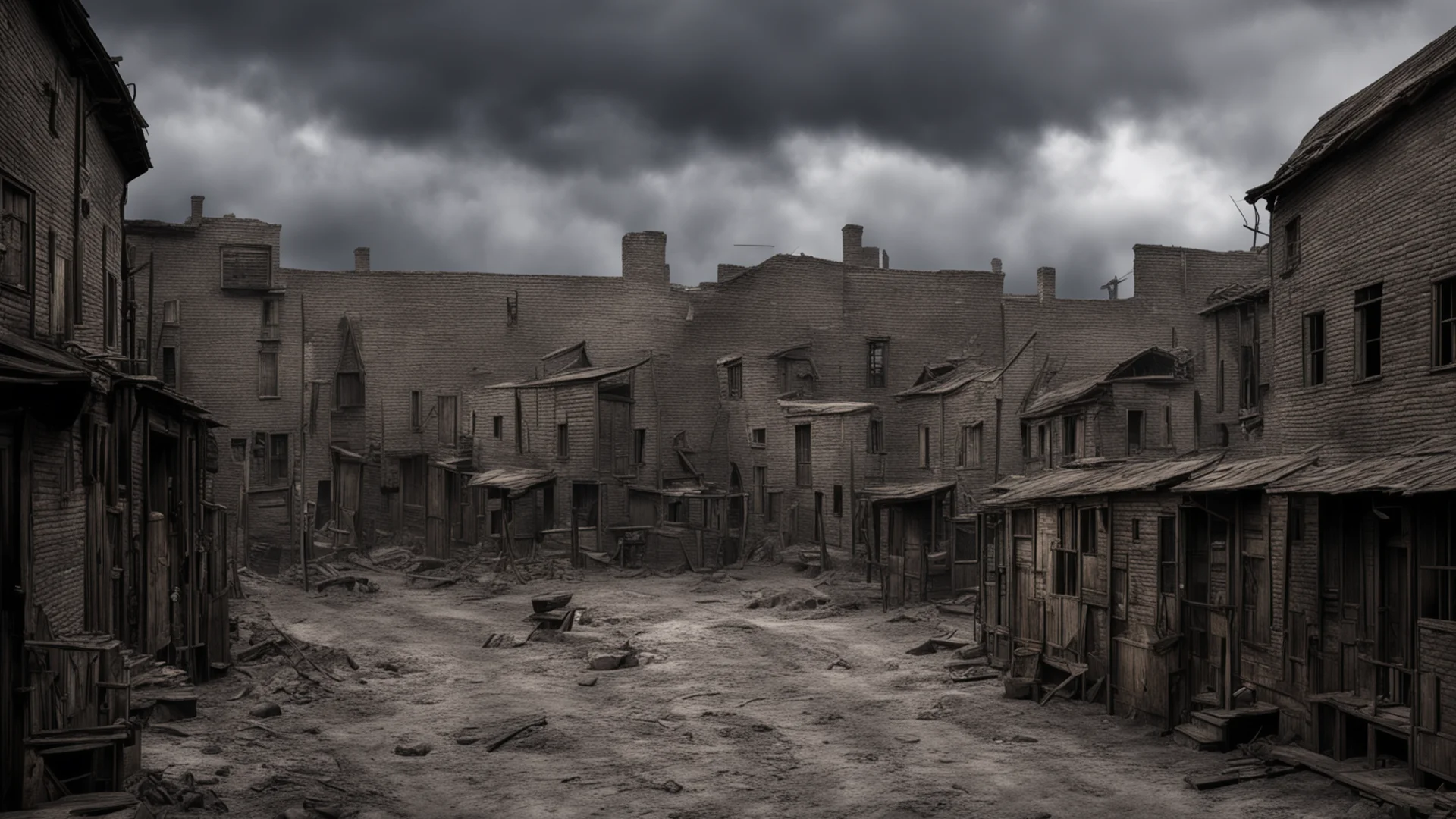 aiold 1800s town realistic detailed reconstruction factory yard muddy streets scary dark  confident engaging wow artstation art 3 wide