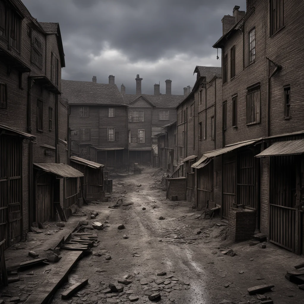 aiold 1800s town realistic detailed reconstruction factory yard muddy streets scary dark  good looking trending fantastic 1