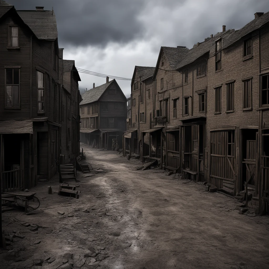 aiold 1800s town realistic detailed reconstruction factory yard muddy streets scary dark 