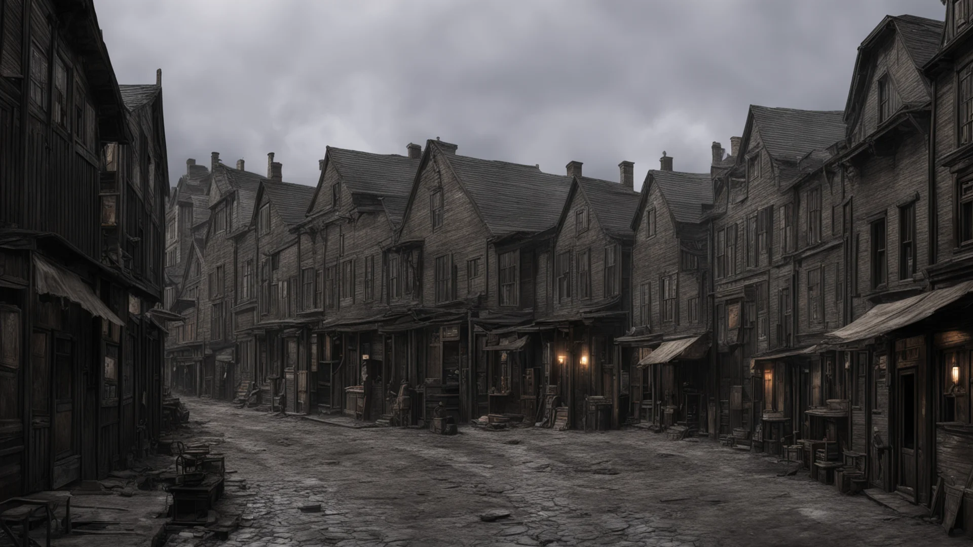 aiold 1800s town realistic detailed reconstruction shops muddy streets scary dark aesthetic gritty confident engaging wow artstation art 3 wide
