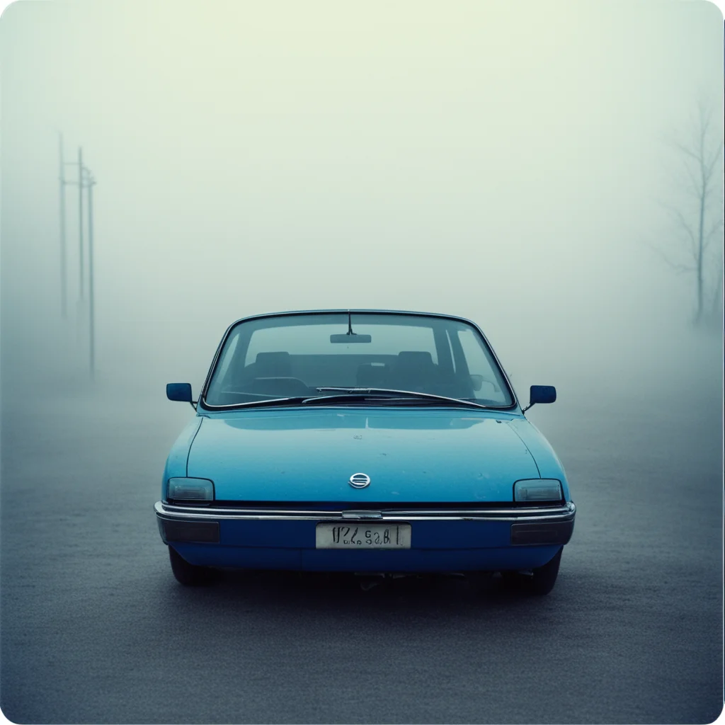 aiold blue nissan sunny at an empty foggy parking   uncanny polaroid confident engaging wow artstation art 3