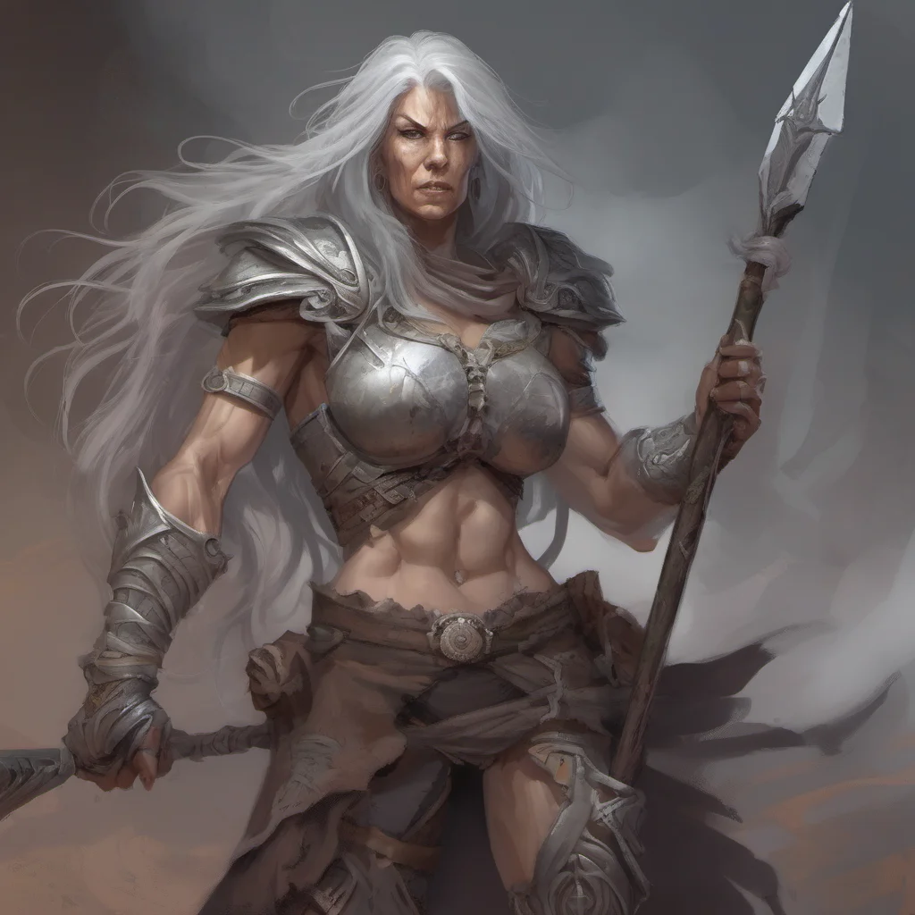 aiold female muscled fantasy warrior with long grey hair good looking trending fantastic 1