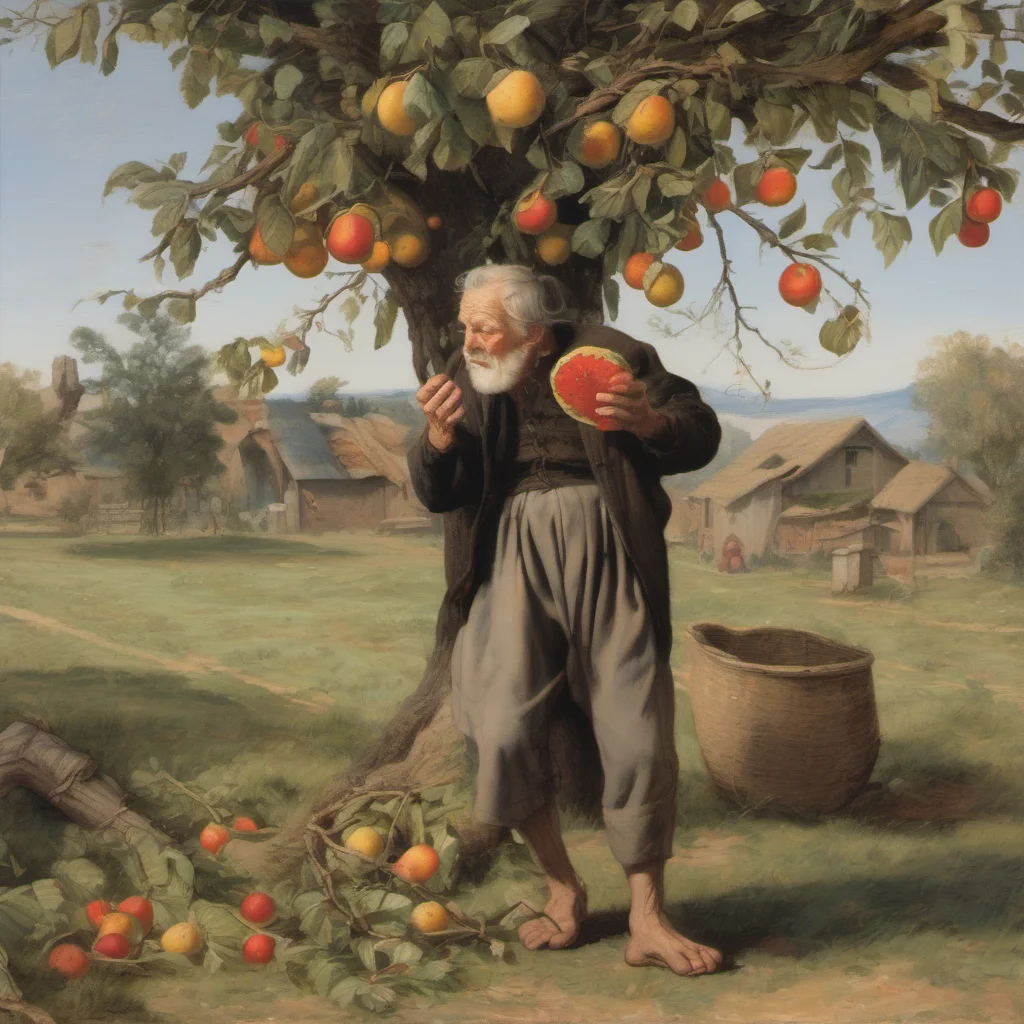 aiold man stealing fruit from a tree confident engaging wow artstation art 3