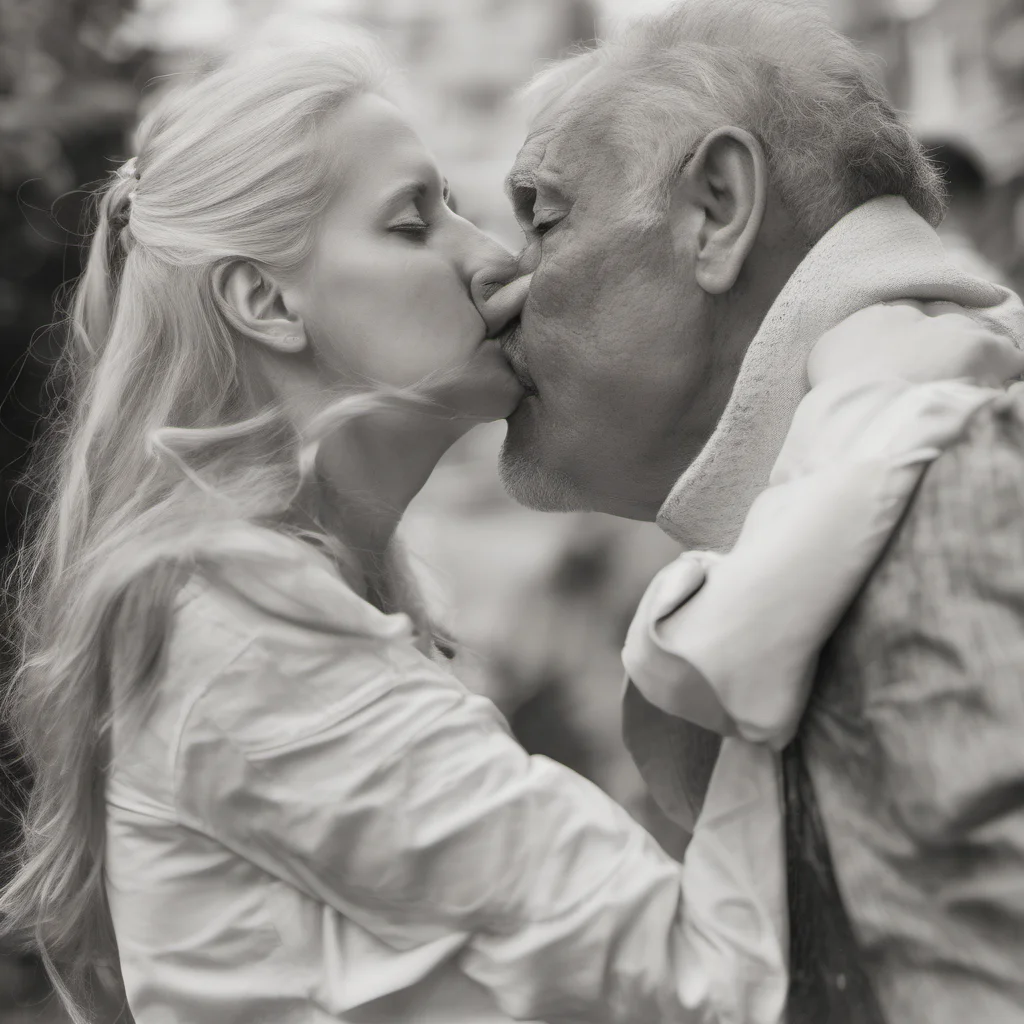 aiolder man roughly kissing a younger woman