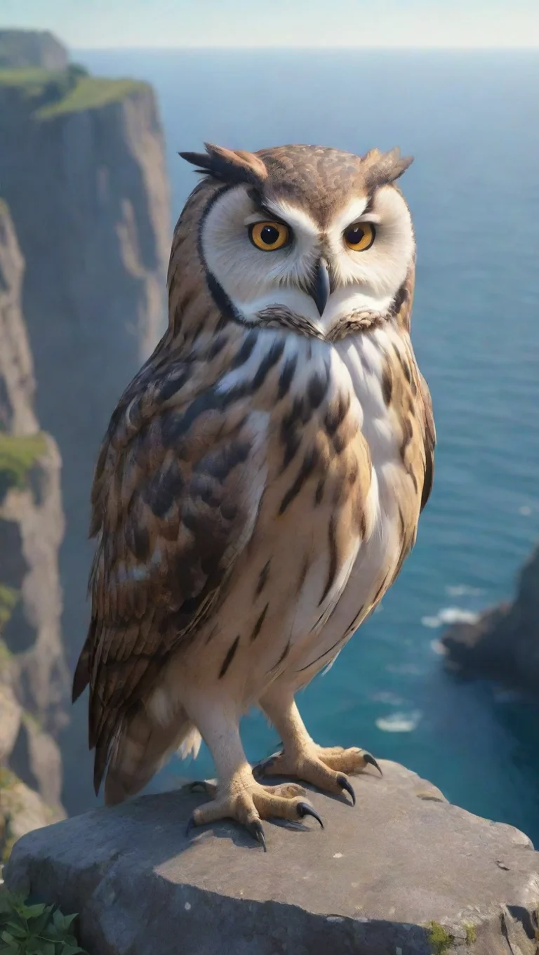 aiowl hd aesthetic ghibli style huge gangster owl aesthetic perching on cliffs seaside stunning best artstation top tall