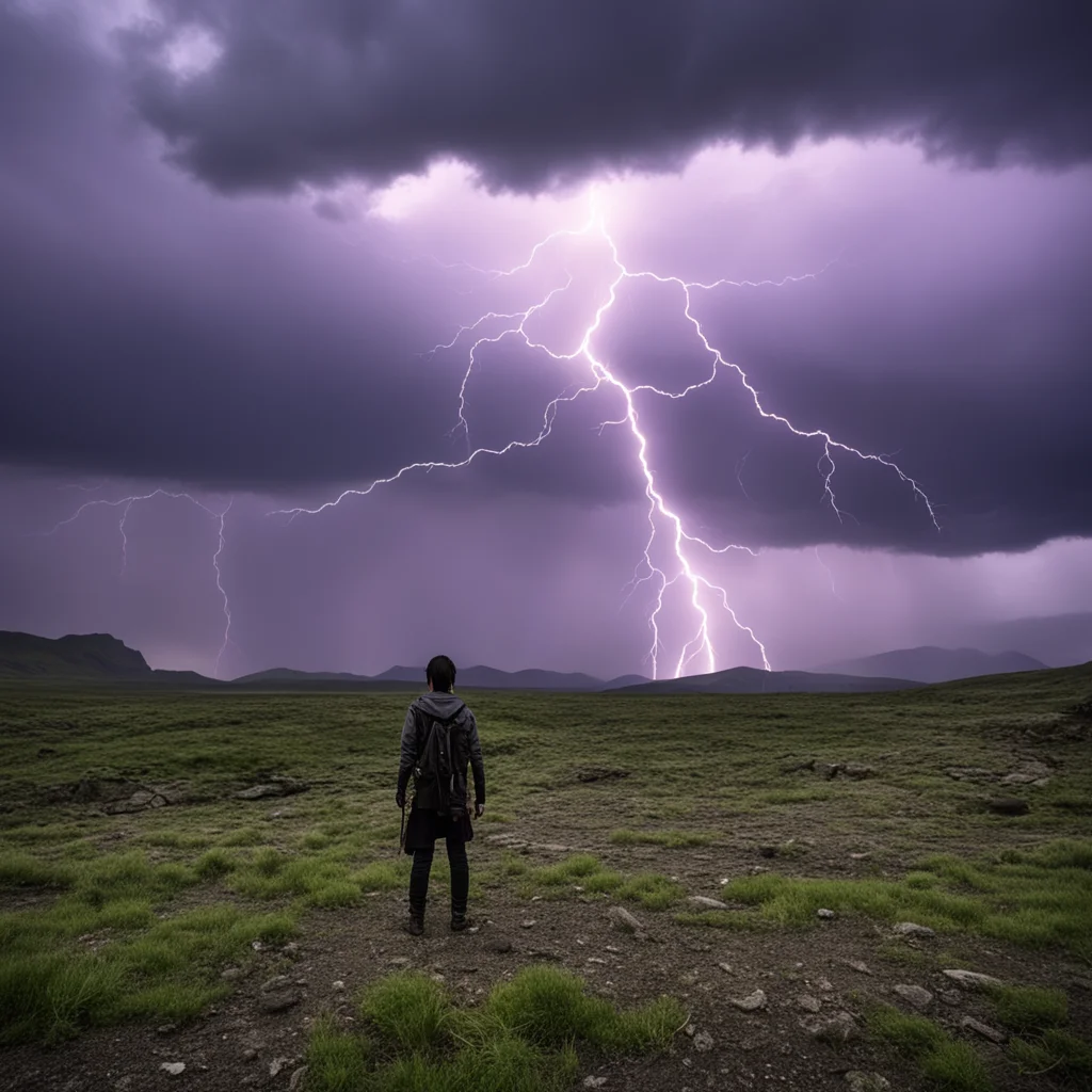 aioyama people wasteland environment lightening storm