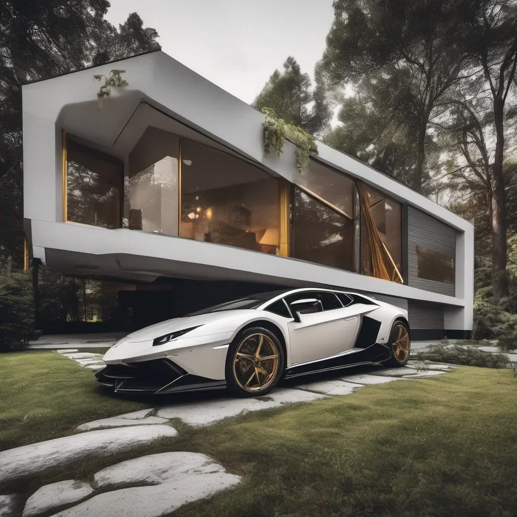 aipaisaje con una casa moderna y un lamborghini confident engaging wow artstation art 3
