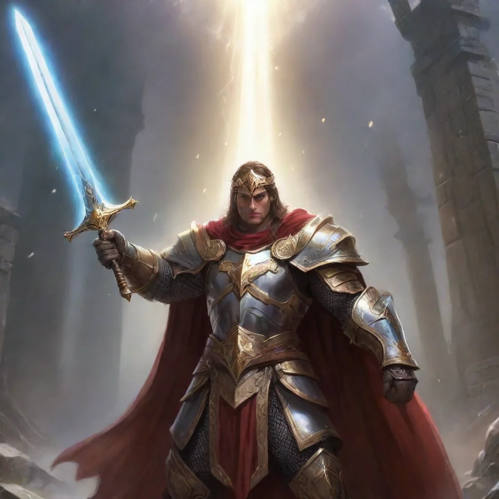 aipaladin holds magical sword over his head 