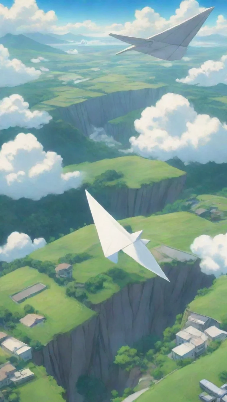 aipaper plane third person anime sweeping landscapes below hd detailed cartoon tall