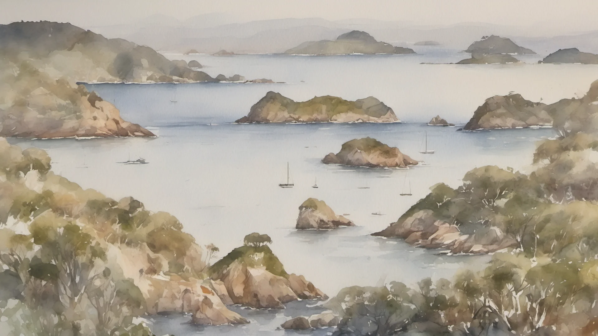 picturesque landscape watercolor beautiful neutral tones bay of islands grace stunning   confident engaging wow artstation art 3 wide