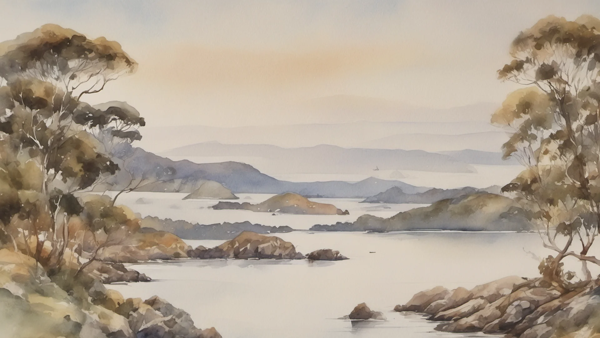 aipicturesque landscape watercolor beautiful neutral tones bay of islands grace stunning   wide