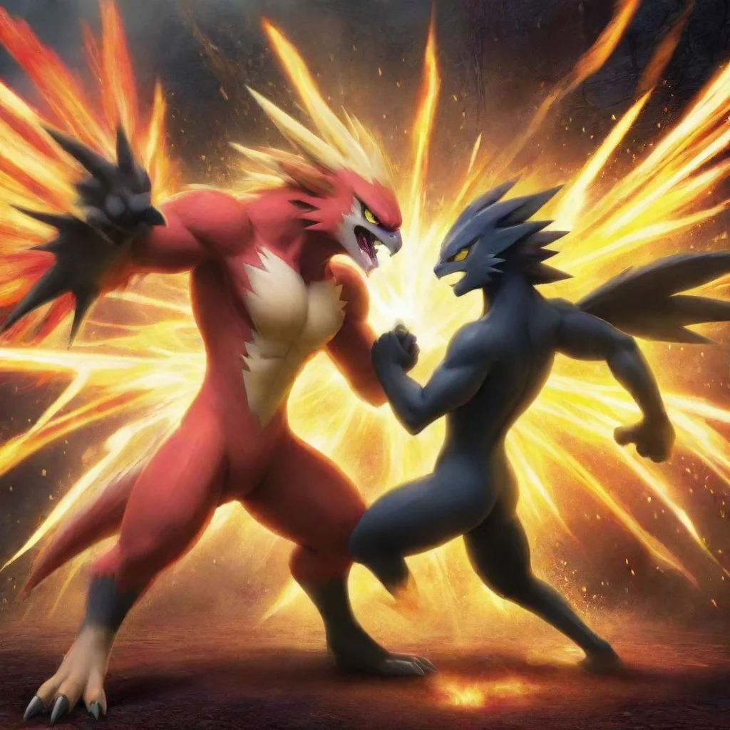 aipokemon blaziken fighting with luxray