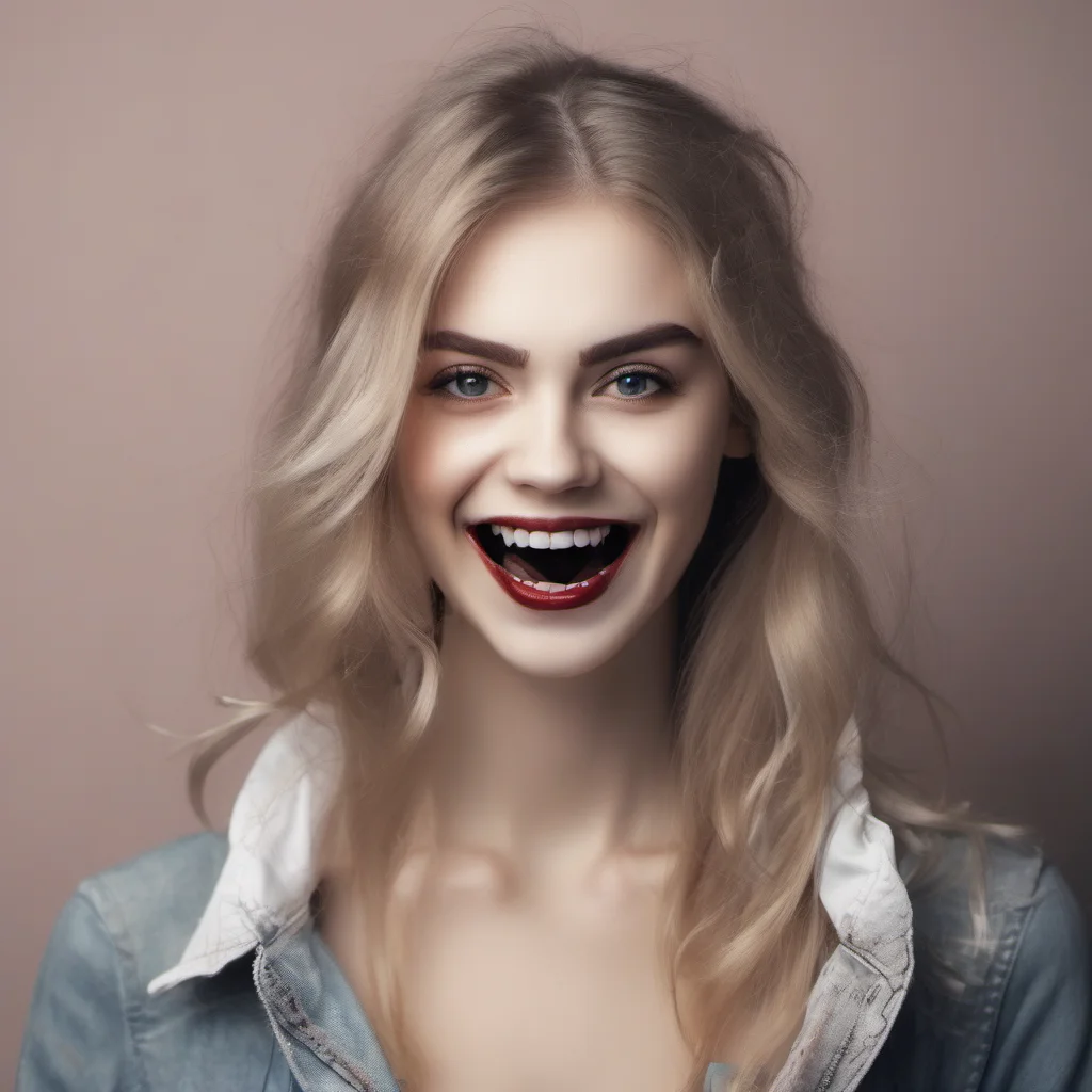 portrait of perfect beautiful girl with vampire teeth