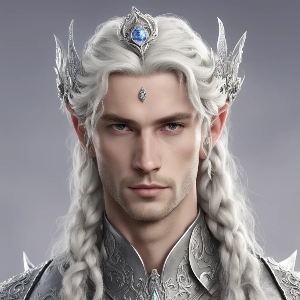 prince celeborn with braided hair and wearing silver elvish circlet of silver leaf and diamond berry good looking trending fantastic 1