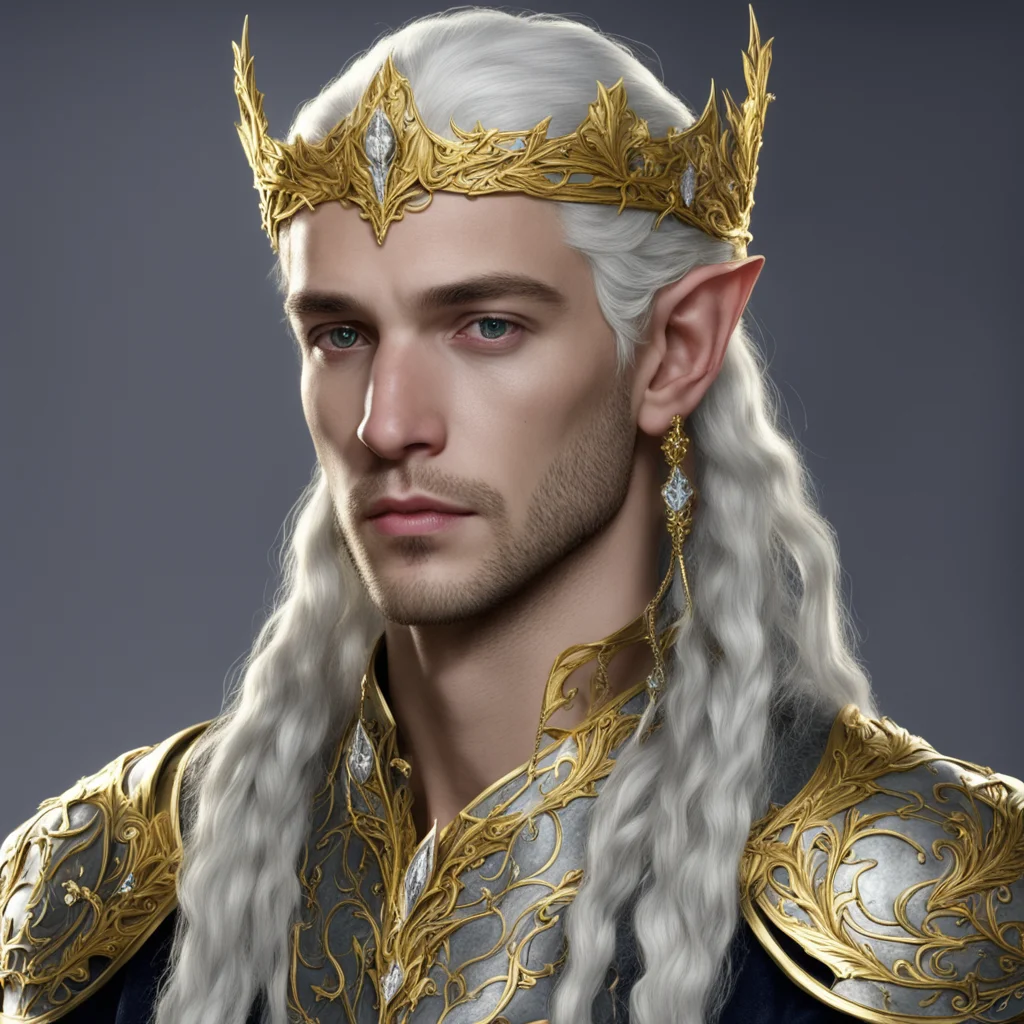 prince celeborn with braids wearing gold elvish circlet with mallorn leaves made of silver with diamonds amazing awesome portrait 2