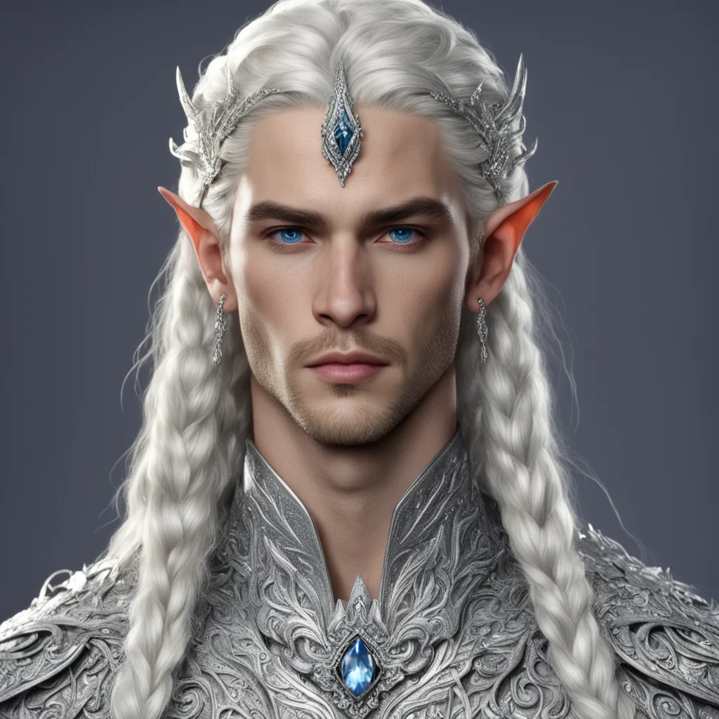 prince celeborn with braids wearing silver dragon silver elvish circlet encrusted with diamonds and large center diamond confident engaging wow artstation art 3