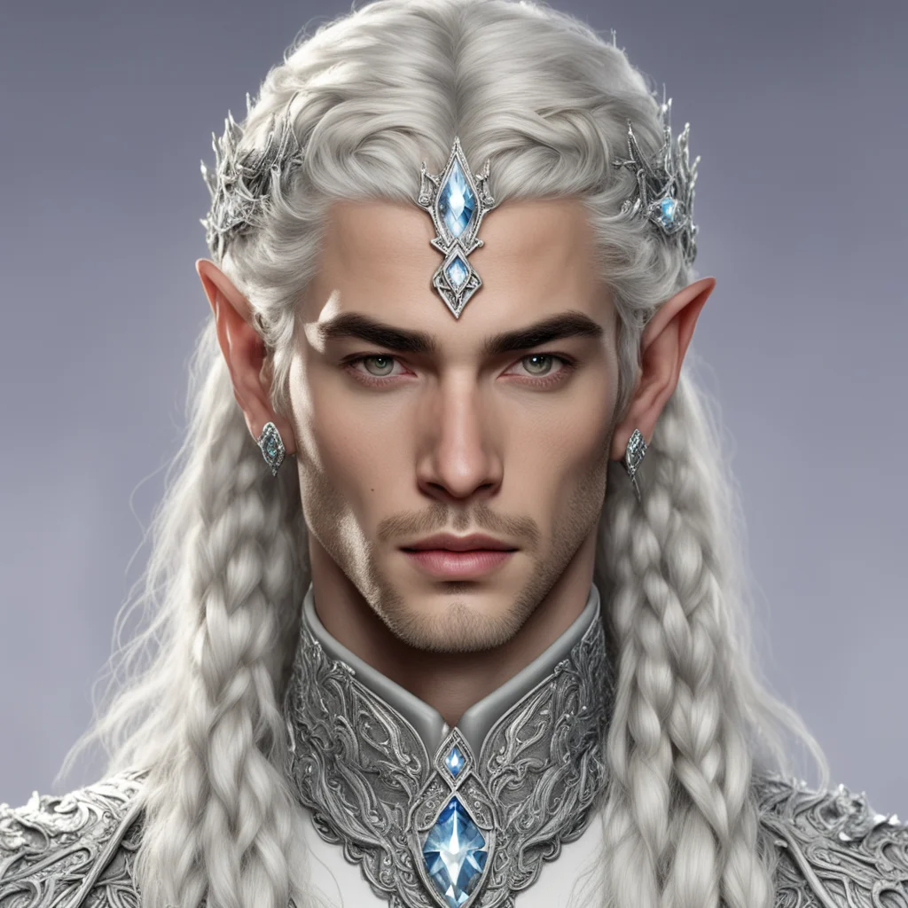prince celeborn with braids wearing silver elvish circlet encrusted with diamonds with large center diamond amazing awesome portrait 2
