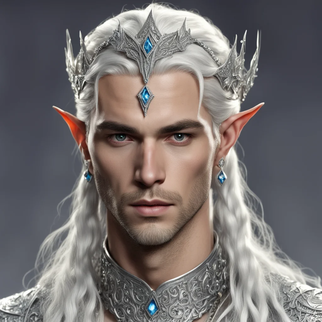 prince celeborn with braids wearing silver elvish circlet encrusted with diamonds with large center diamond good looking trending fantastic 1