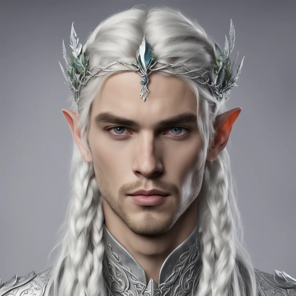 prince celeborn with braids wearing silver elvish circlet with silver leaf and diamond berry good looking trending fantastic 1