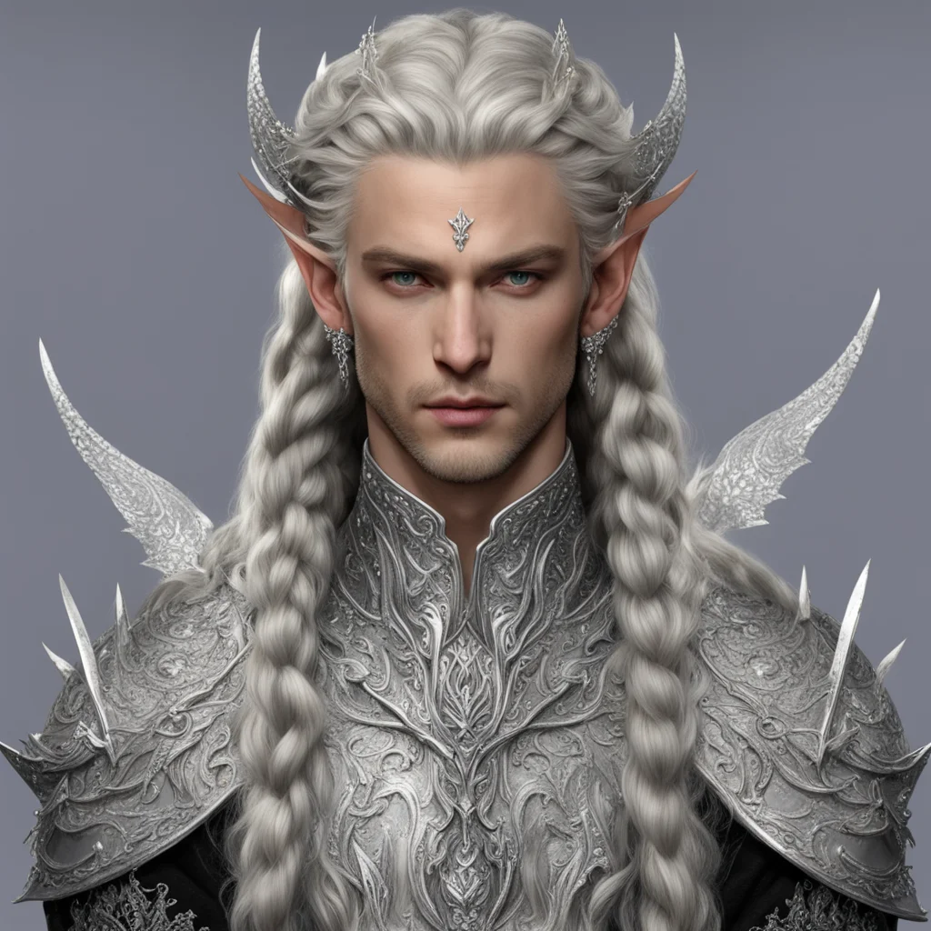 prince celeborn with braids wearing silver fiery dragon silver elvish circlet encrusted with diamonds with larger center diamond confident engaging wow artstation art 3