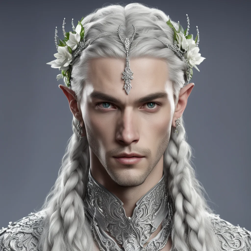 prince celeborn with braids wearing silver flower elvish circlet encrusted with diamonds amazing awesome portrait 2