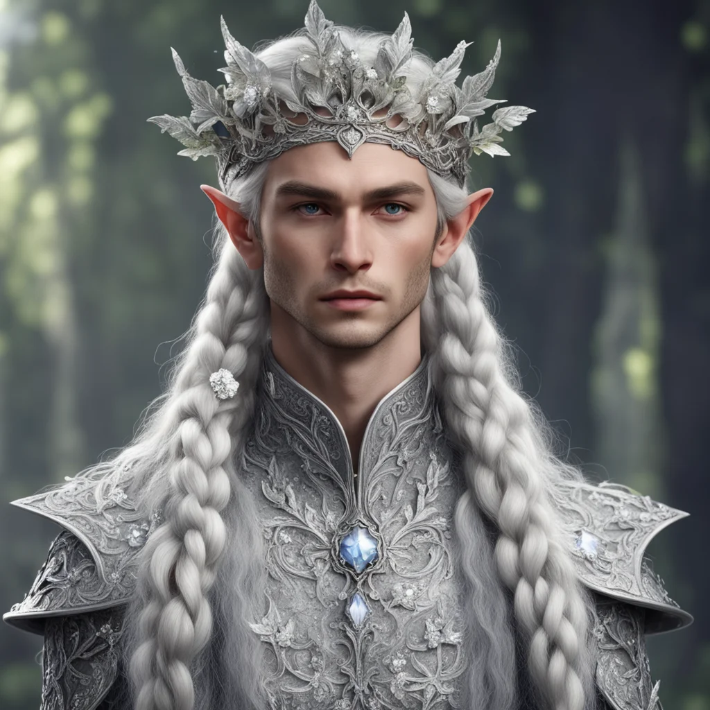 prince celeborn with braids wearing silver flower elvish circlet encrusted with diamonds confident engaging wow artstation art 3