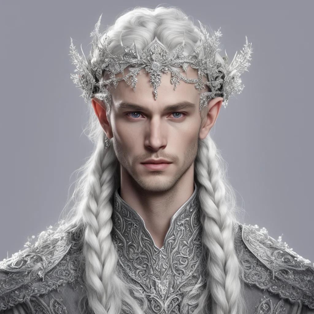 prince celeborn with braids wearing silver flower elvish circlet encrusted with diamonds good looking trending fantastic 1