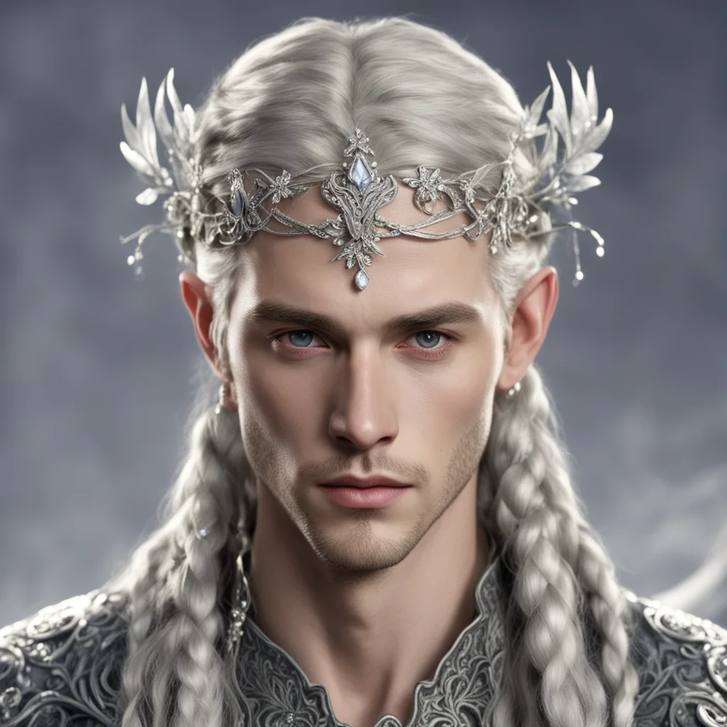 prince celeborn with braids wearing silver flower elvish circlet with diamonds
