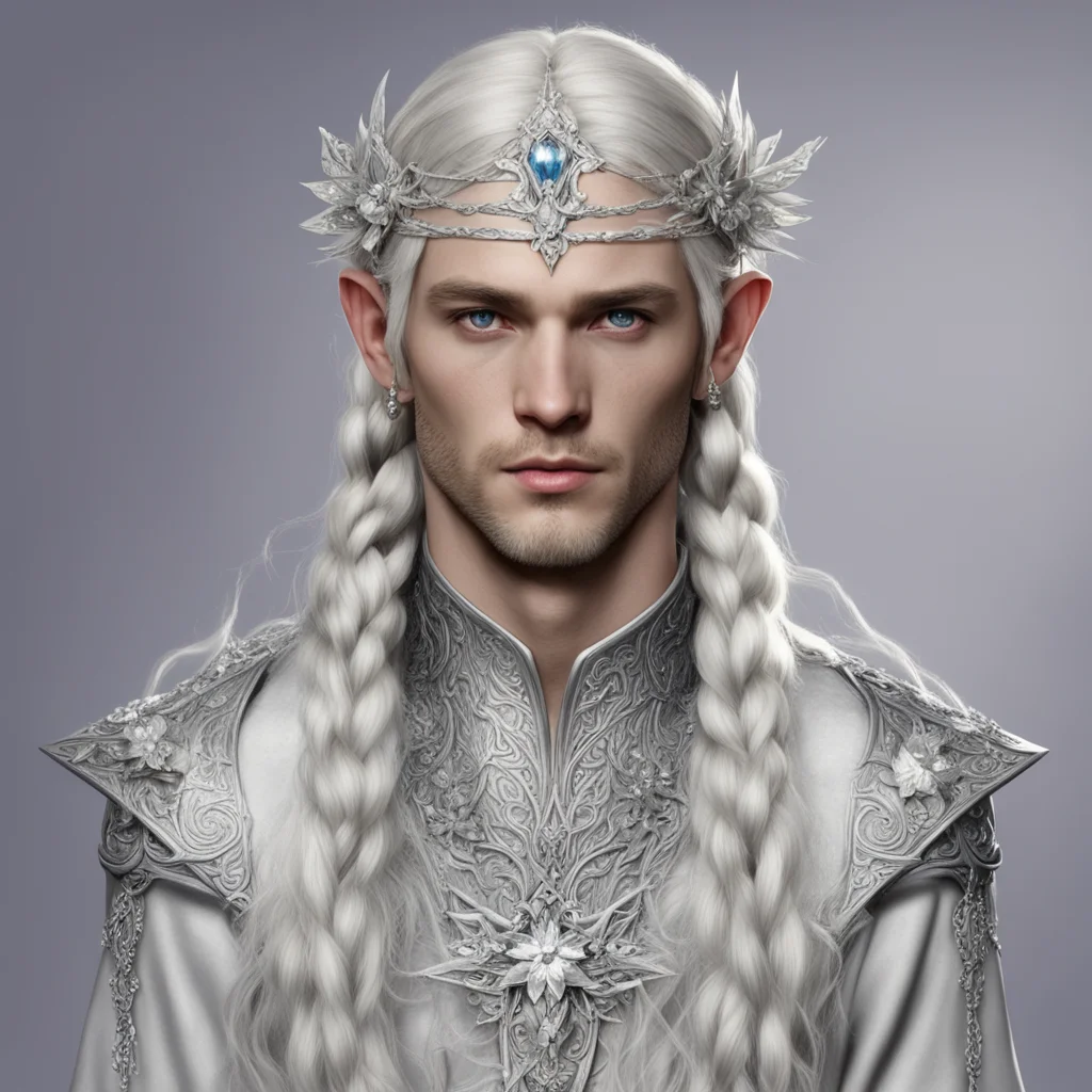 prince celeborn with braids wearing silver flower elvish circlet with large diamonds amazing awesome portrait 2