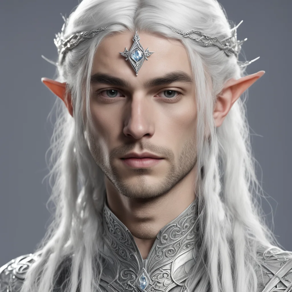 prince celeborn with silver hair and braids wearing small thin elvish circlet with large center diamond amazing awesome portrait 2