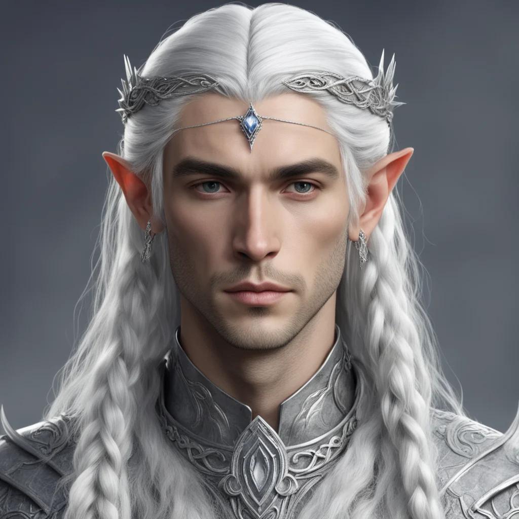 aiprince celeborn with silver hair and braids wearing small thin elvish circlet with large center diamond confident engaging wow artstation art 3