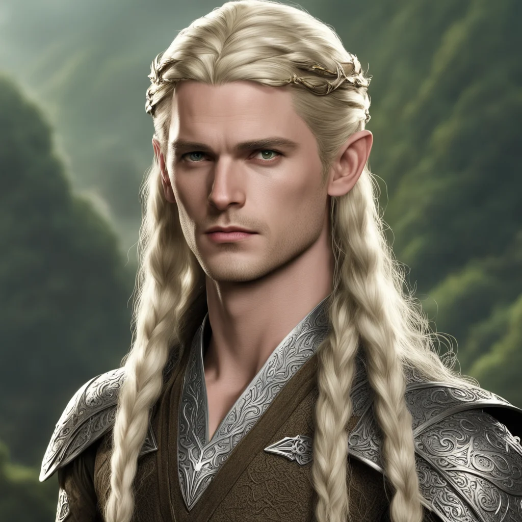 prince legolas with blond hair and braids wearing silver elvish circlet with large center diamond good looking trending fantastic 1