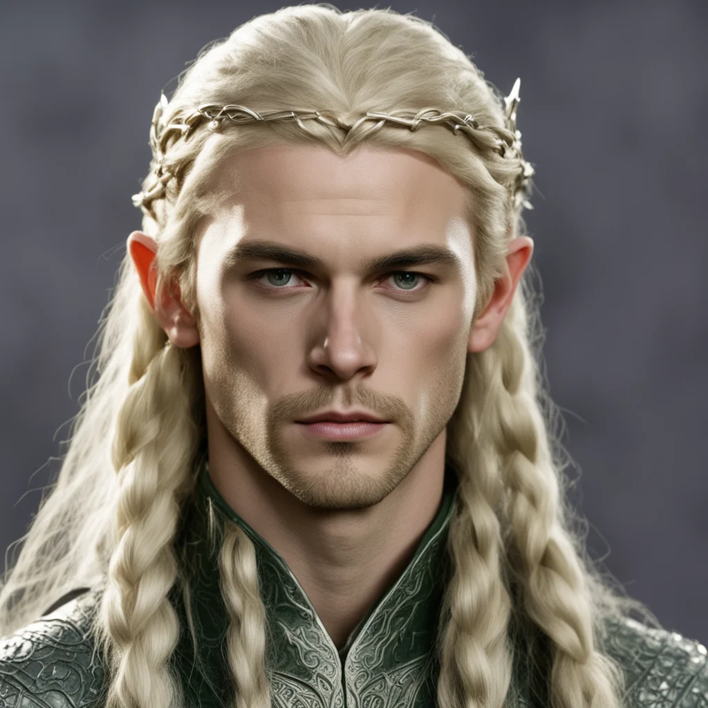 prince legolas with blond hair and braids wearing silver serpentine elvish circlet with large center diamond confident engaging wow artstation art 3