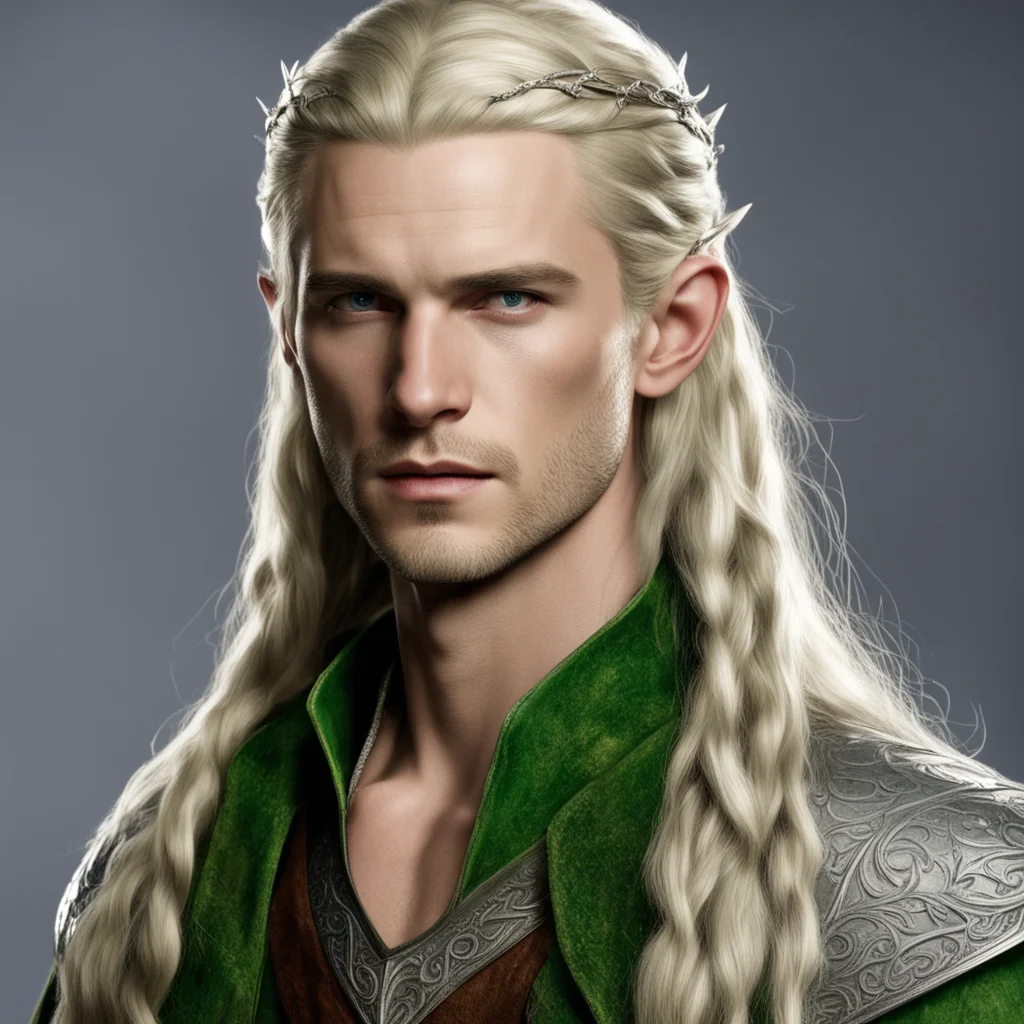 prince legolas with braids wearing silver elven circlet with diamonds amazing awesome portrait 2