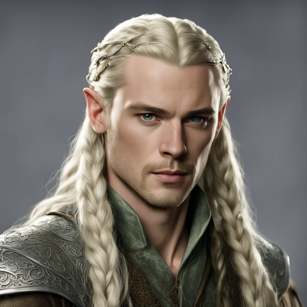 prince legolas with braids wearing silver elven circlet with diamonds